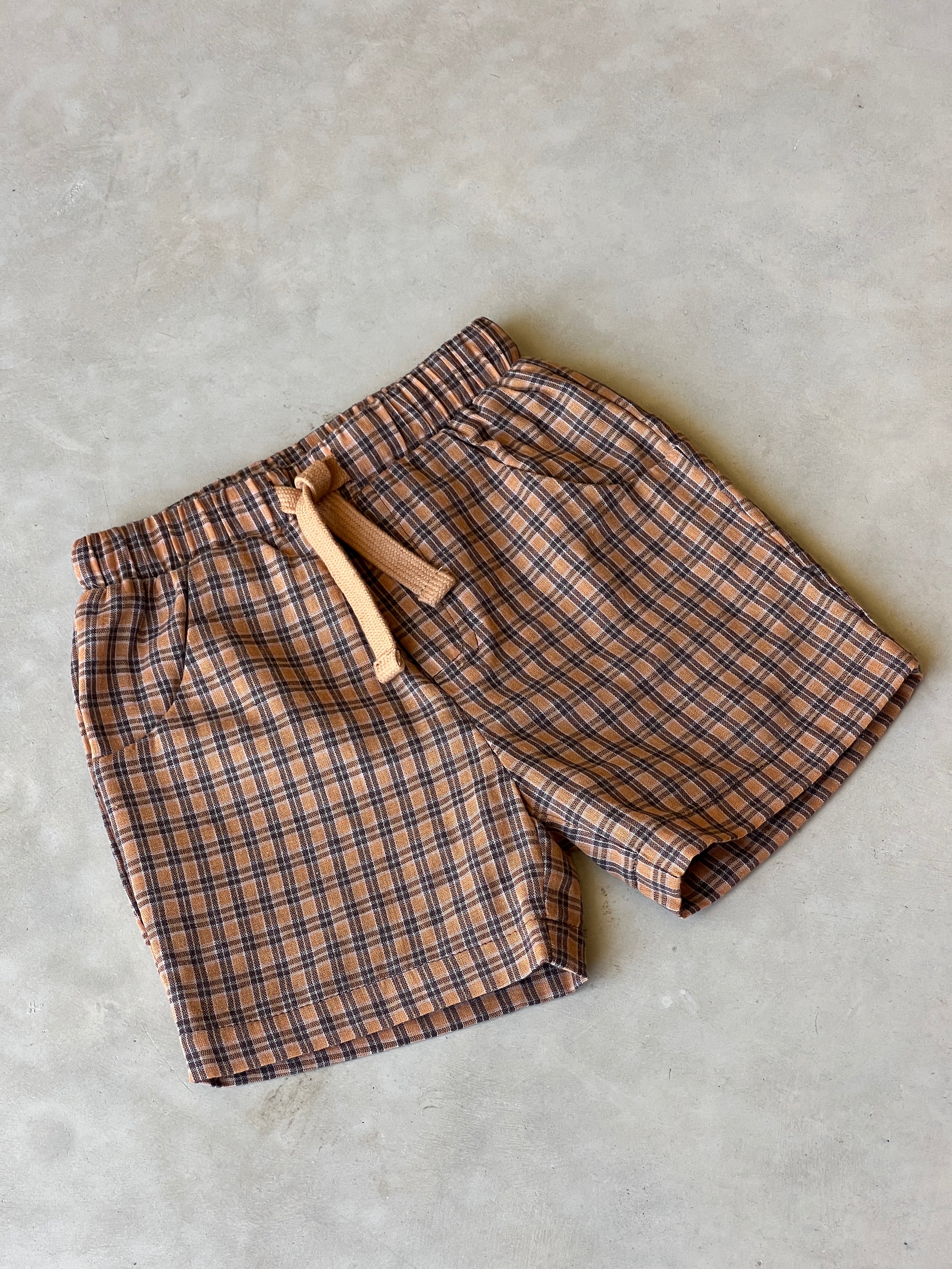 Nomad Brown Checked Shorts - Kids