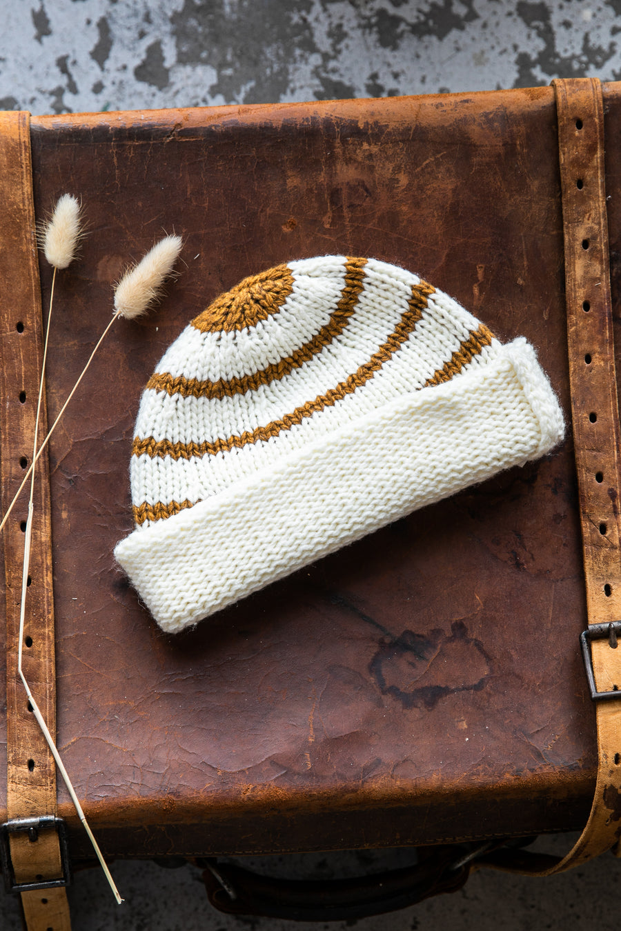 Striped Knit Beanie - Burnt Mustard