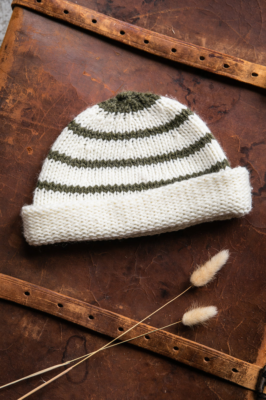 Striped Knit Beanie - Dusty Green