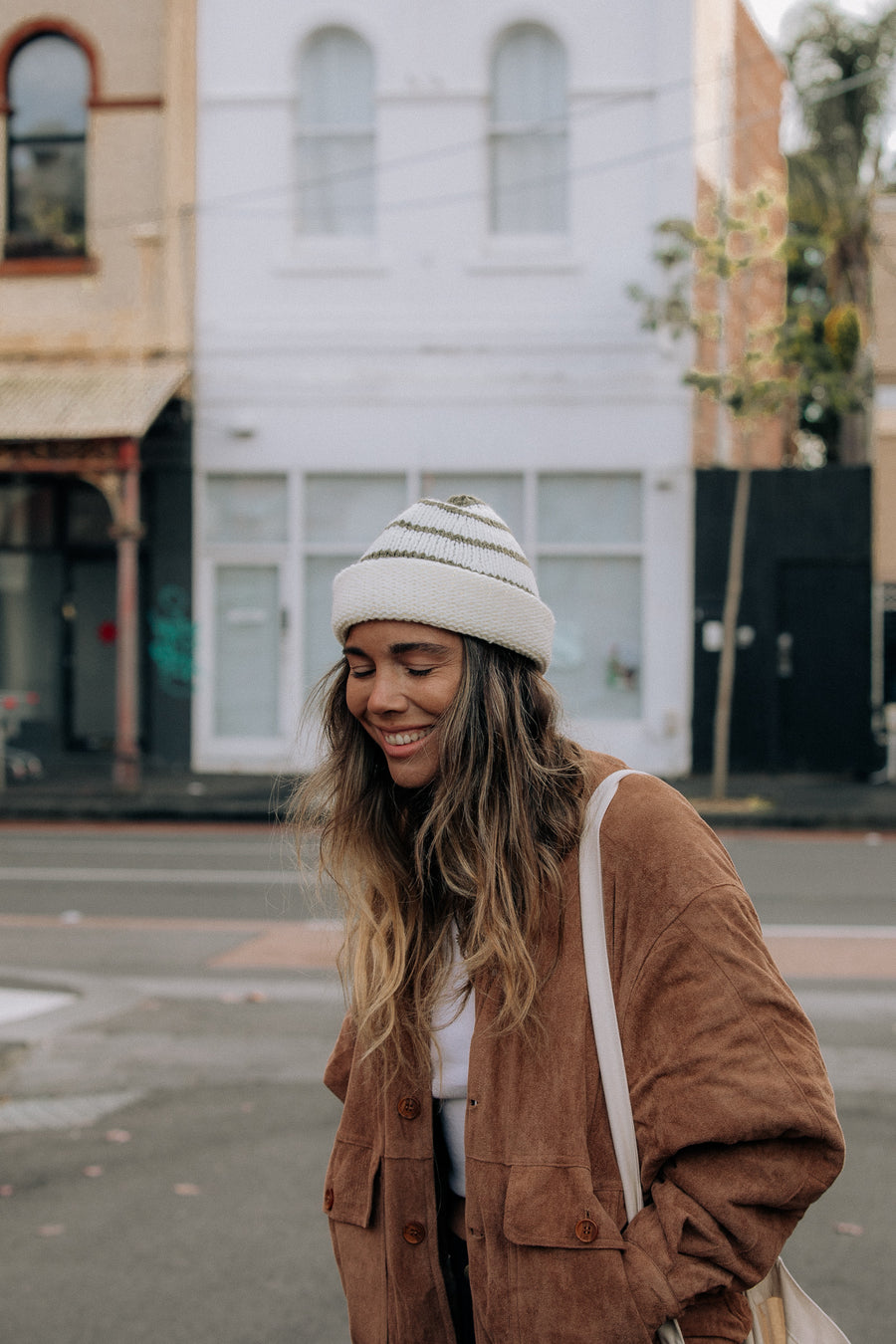 Striped Knit Beanie - Dusty Green