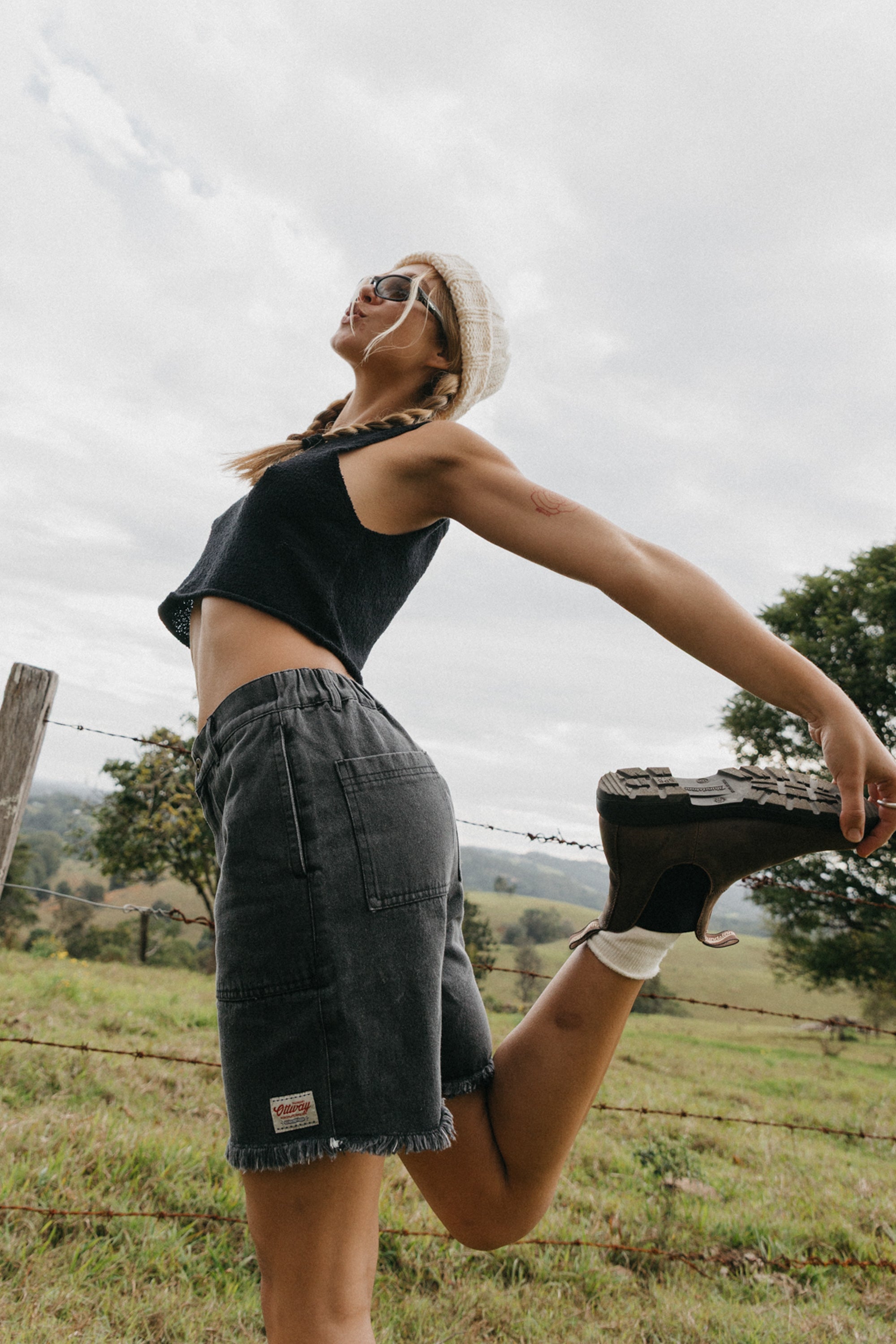 Overland Unisex-Shorts – Verwaschener brauner Denim 