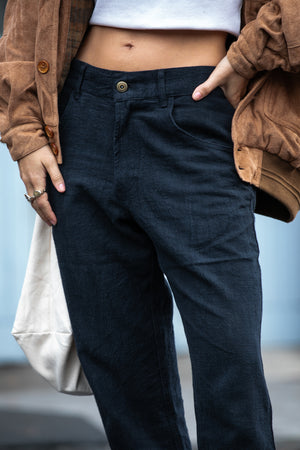 Miller - Unisex Textured Linen Pants - Washed Black