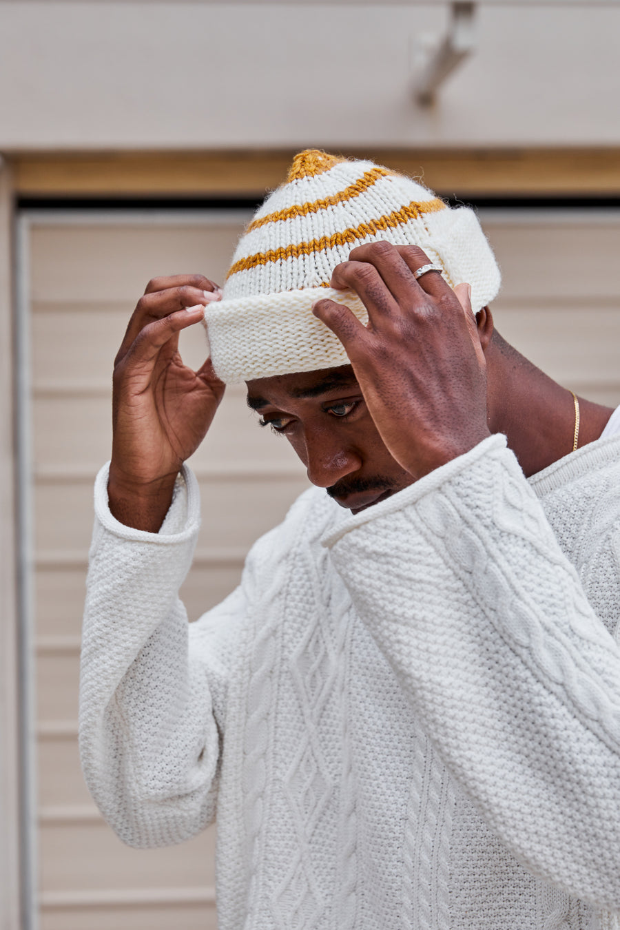 Striped Knit Beanie - Burnt Mustard