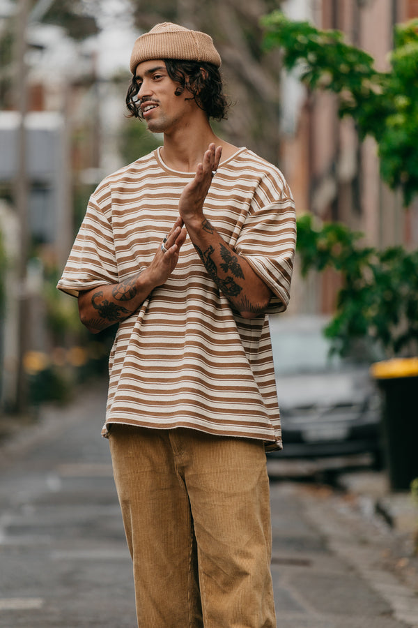 SUS TSHIRT - BROWN CREME STRIPE
