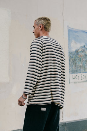 Striped Long Sleeve T-Shirt - Blue and Cream