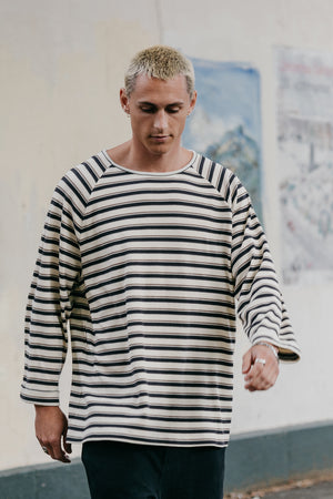 Striped Long Sleeve T-Shirt - Blue and Cream