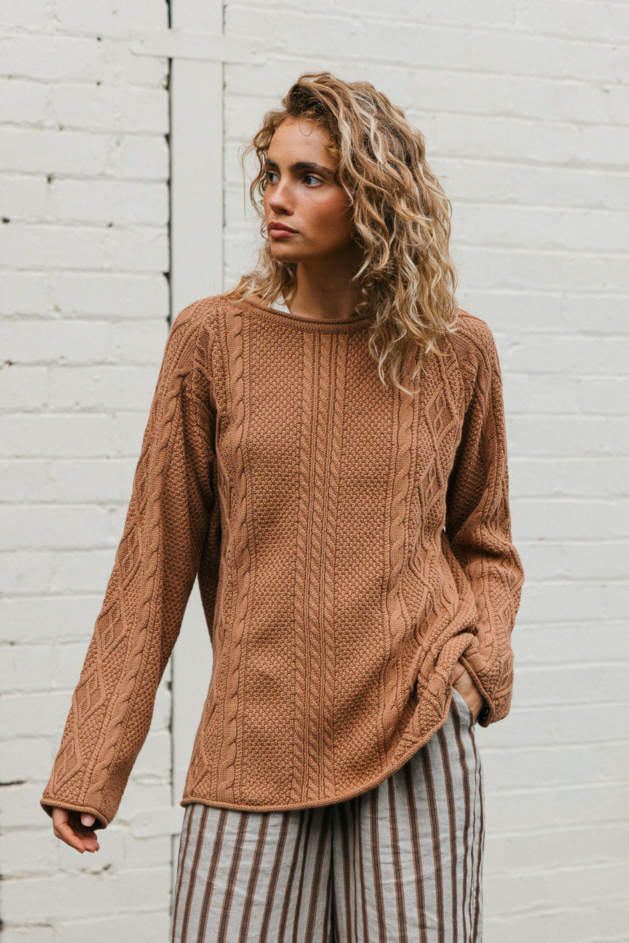 Rory Unisex Cable Knit Sweater - Brown