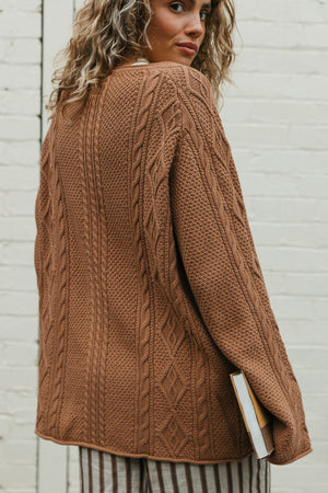 Rory Unisex Cable Knit Sweater - Brown