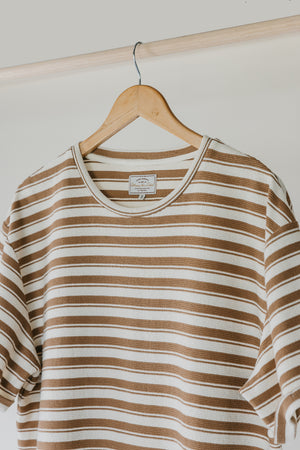 Striped Textured Unisex T-shirt - Brown and Cream