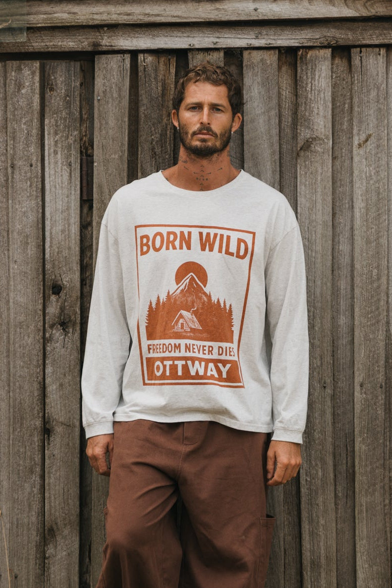 Born Wild Long Sleeve T-Shirt - Light Grey