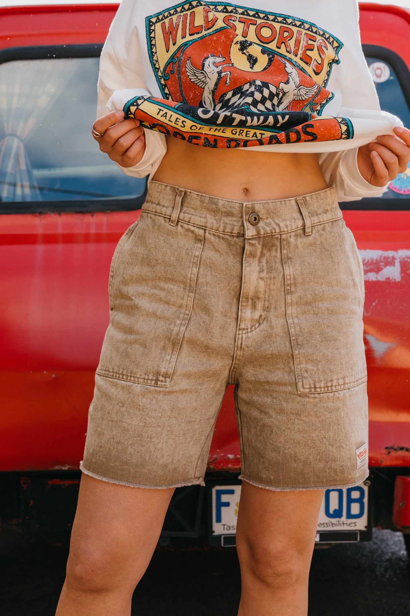 Overland Unisex Shorts - Washed Brown Denim