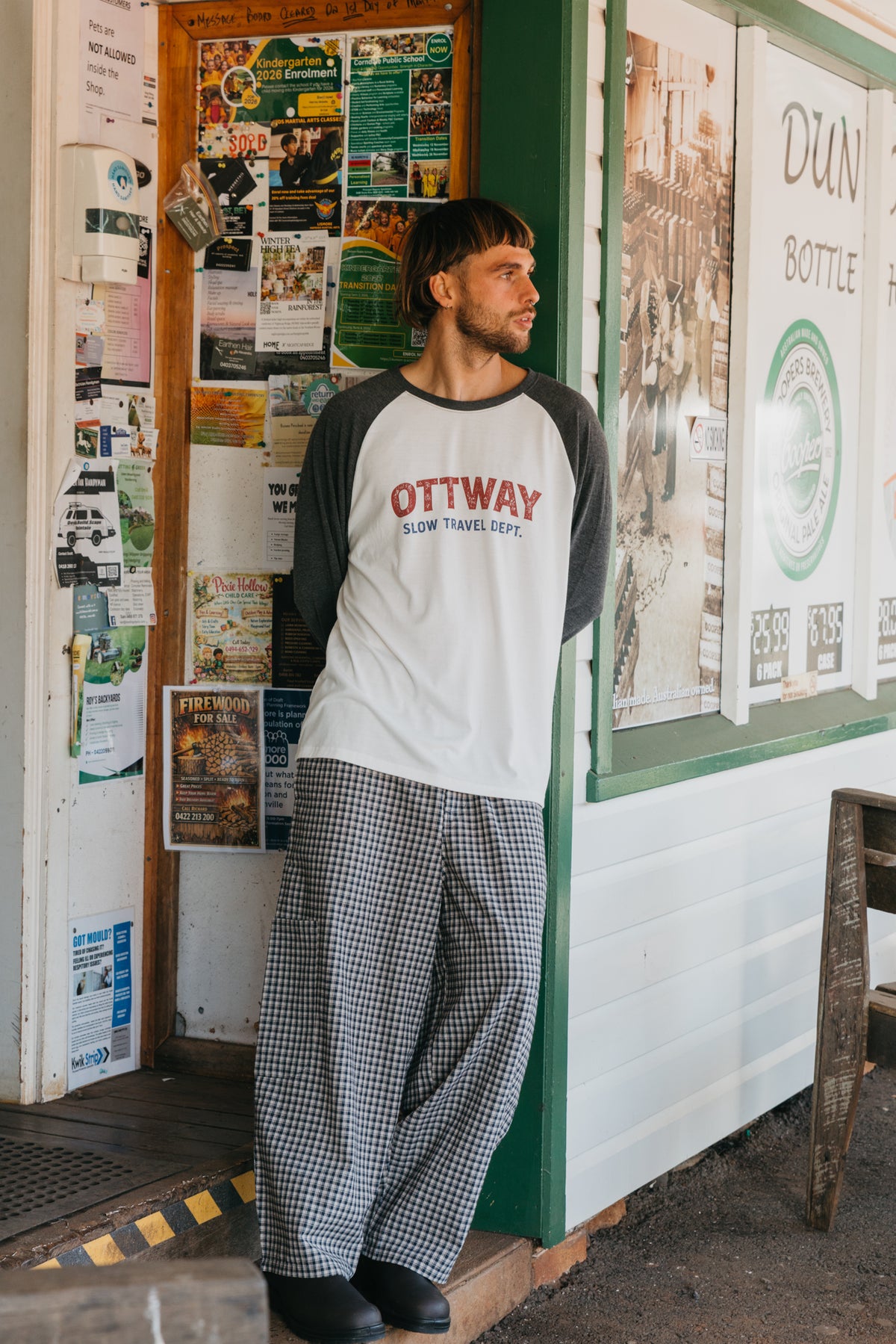 Slow Travel Dept Long Sleeve Raglan T-Shirt - White and Faded Blue
