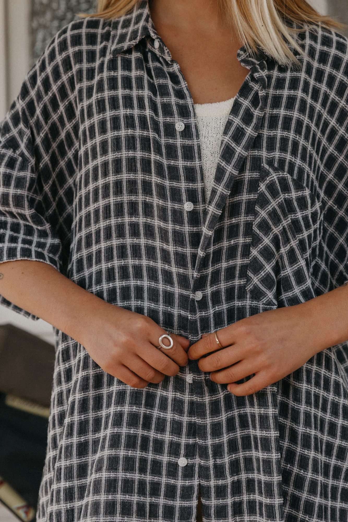 Myles - Checked Soft Charcoal Short Sleeve Unisex Shirt