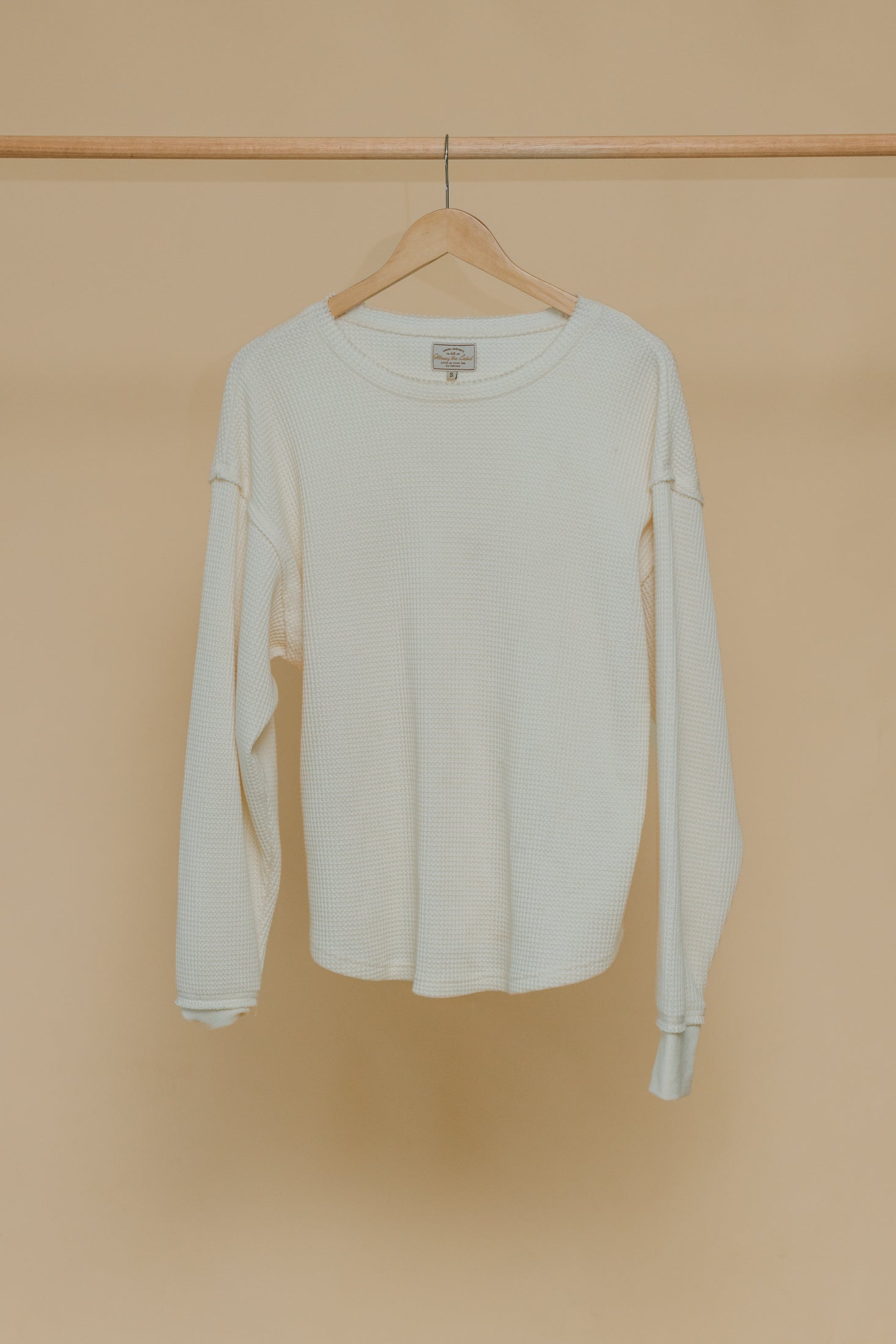 Waffle Crew Neck Long Sleeve Unisex T-Shirt - White