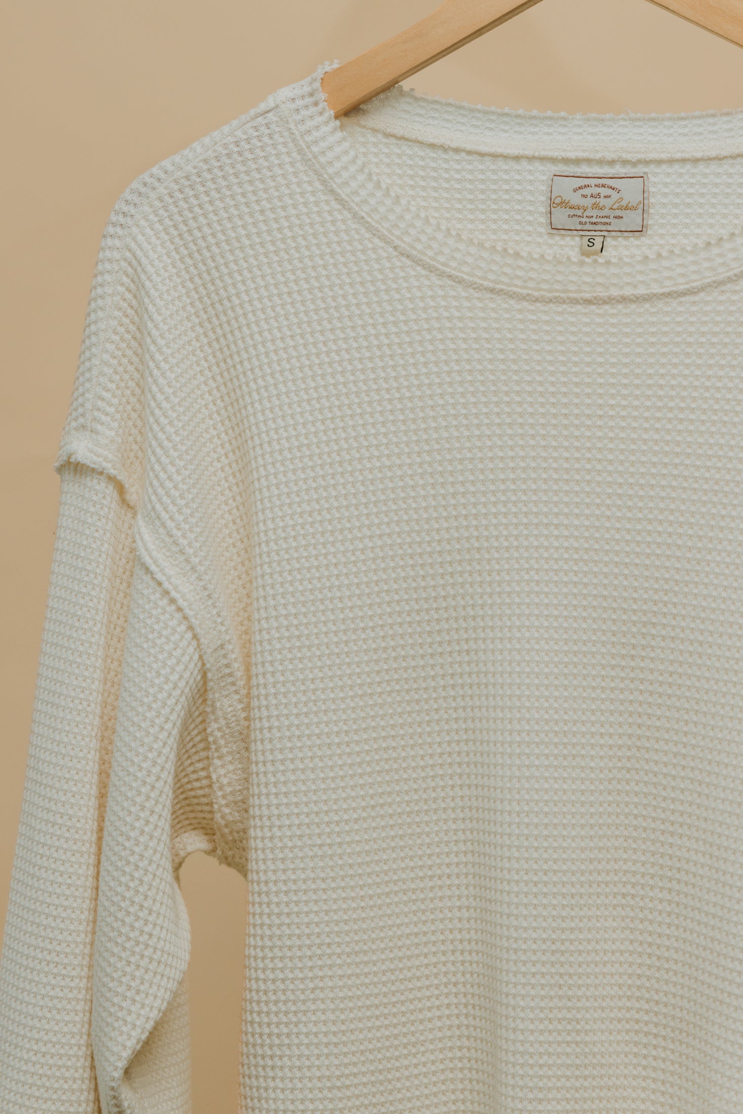 Waffle Crew Neck Long Sleeve Unisex T-Shirt - White