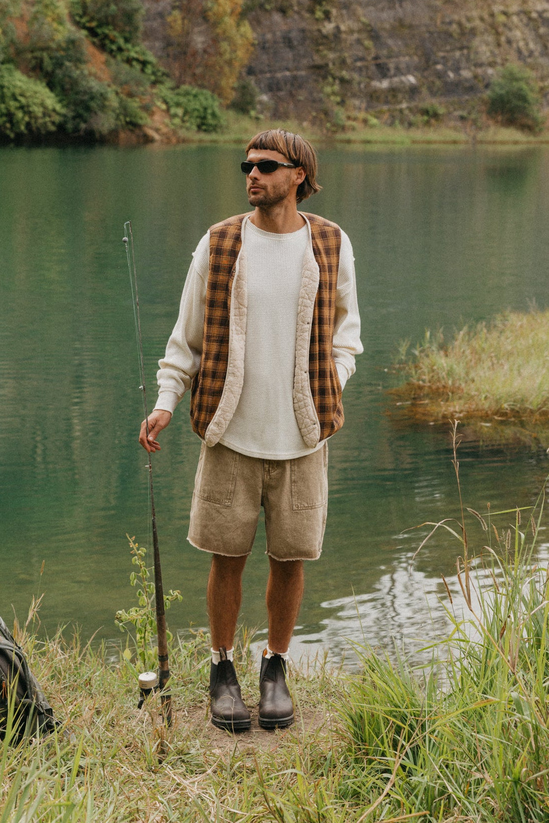 Nomad Sherpa Reversible Checked Vest - Cream