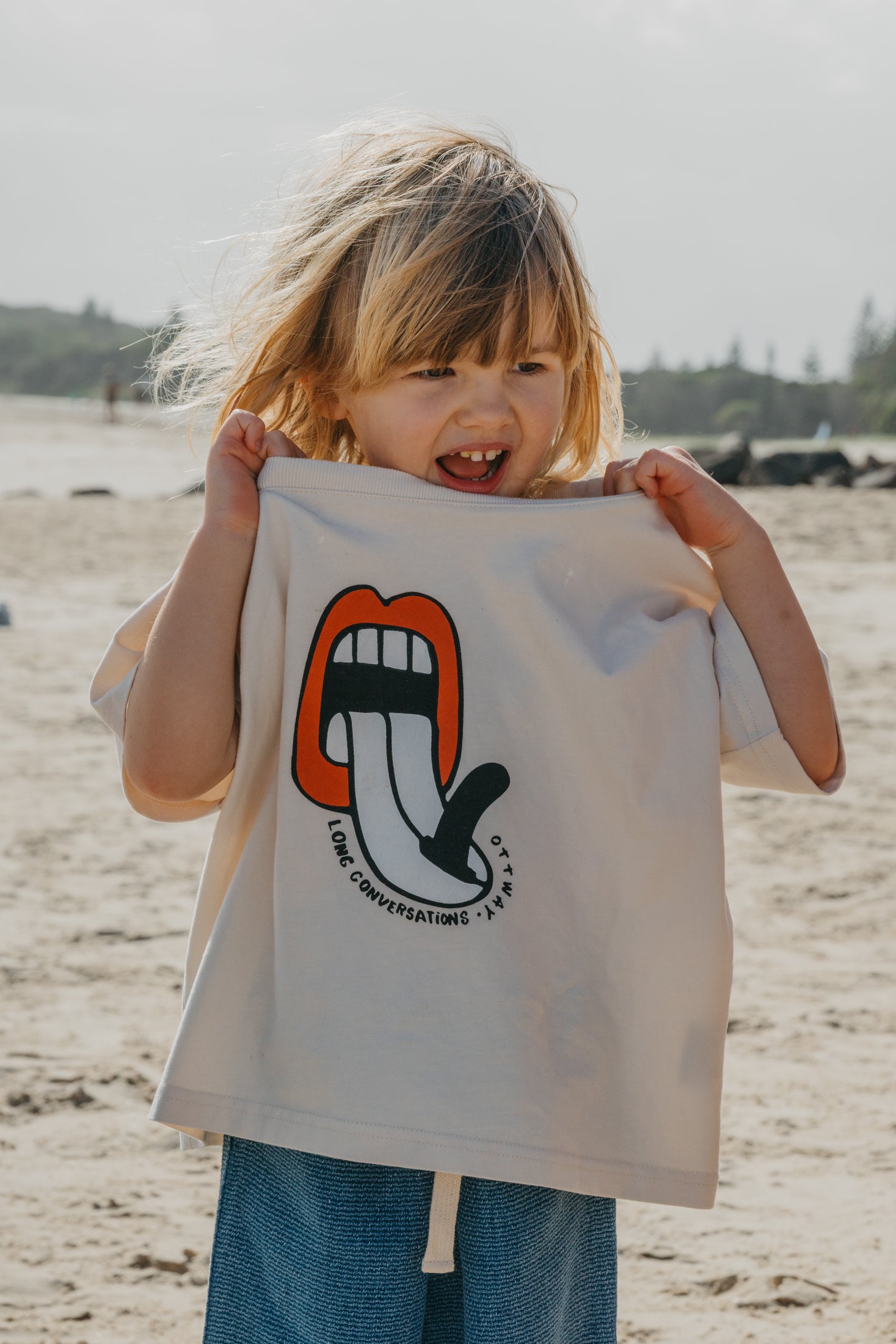 Lazy Waves Off-White T-Shirt - Kids