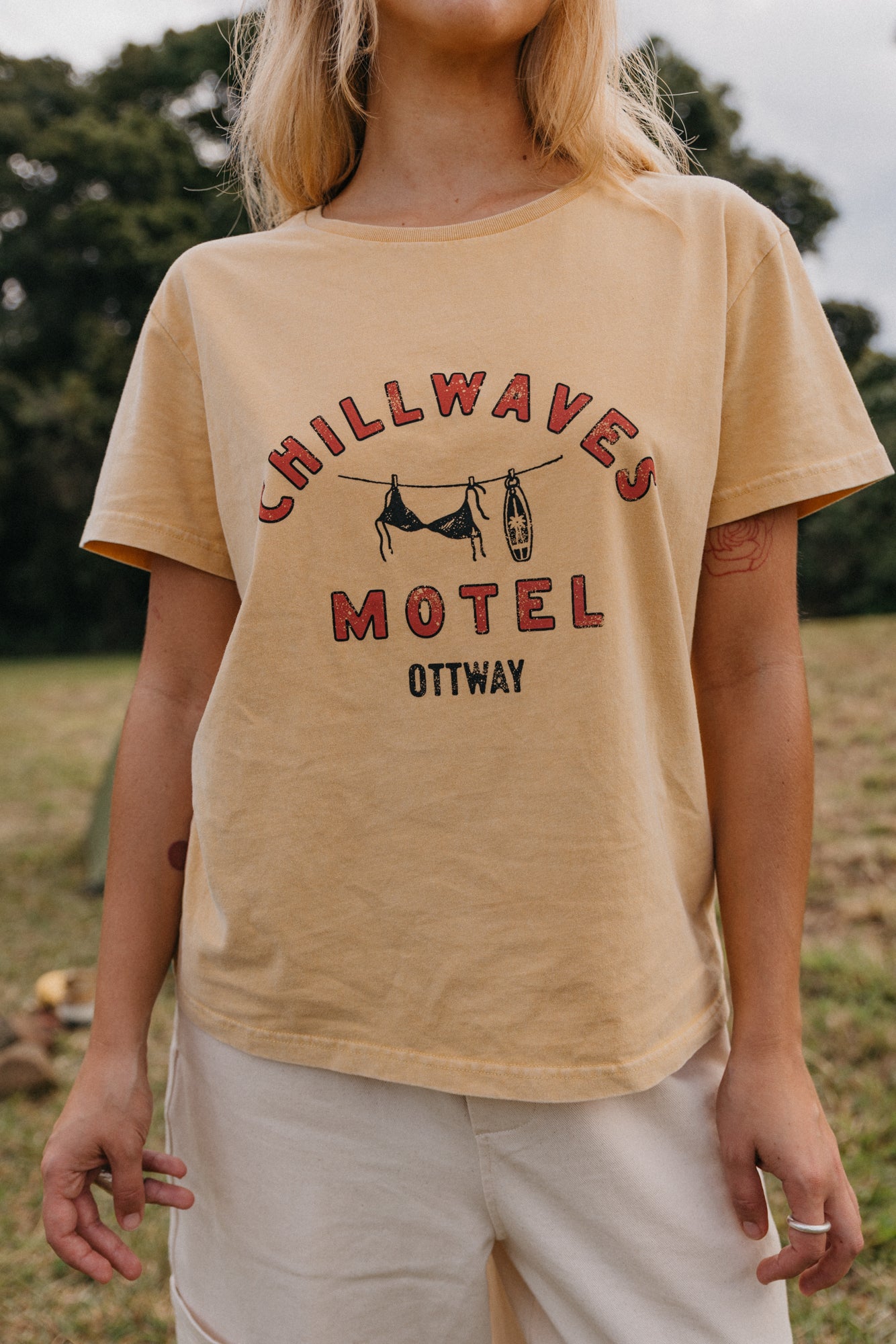 Chill Waves Motel Unisex T-Shirt - Soft Mustard Yellow