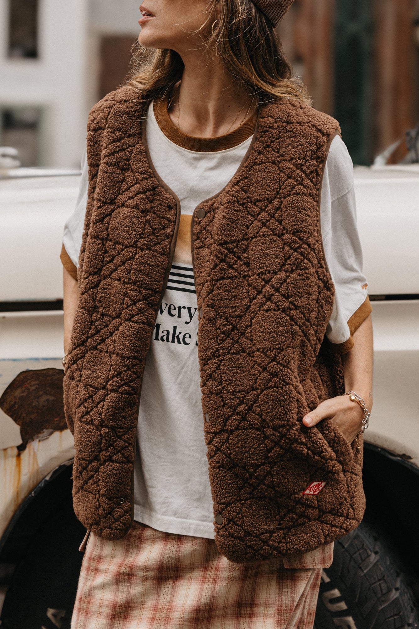 Nomad Sherpa Reversible Checked Vest Unisex - Brown