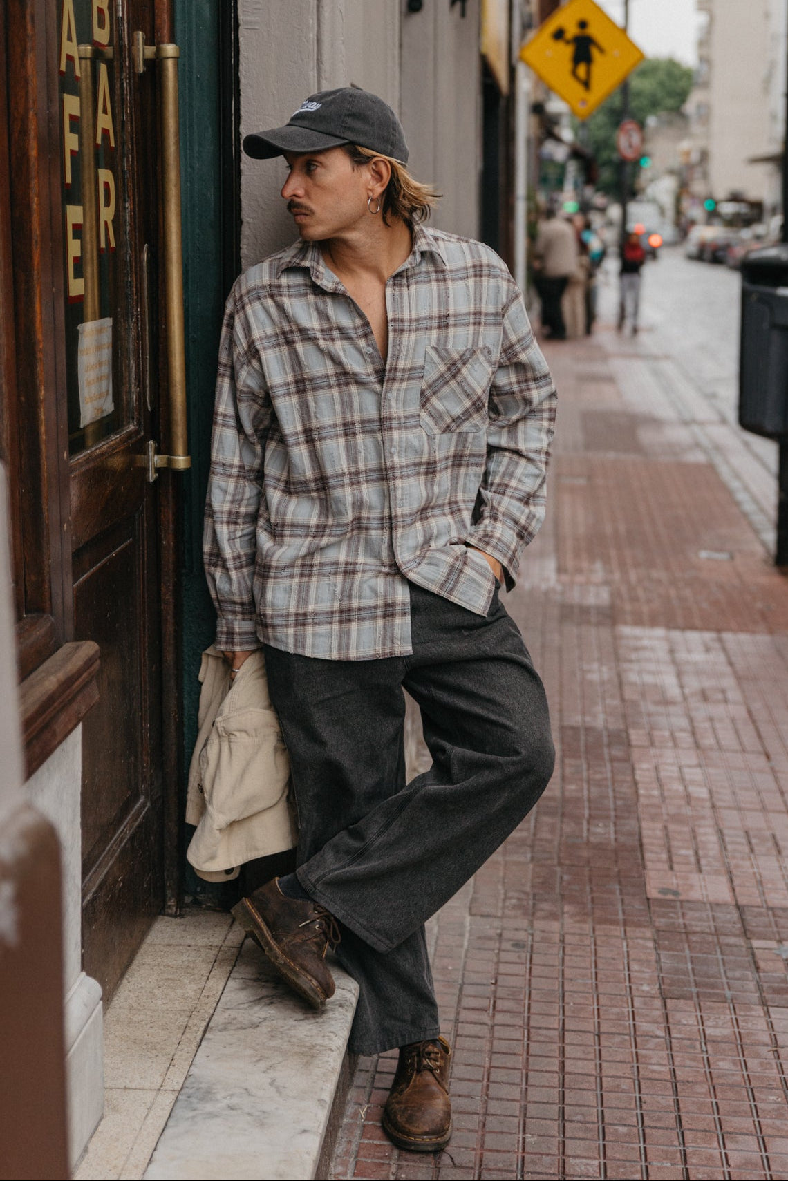 Evans Plaid Shirt - Distressed Blue Grey