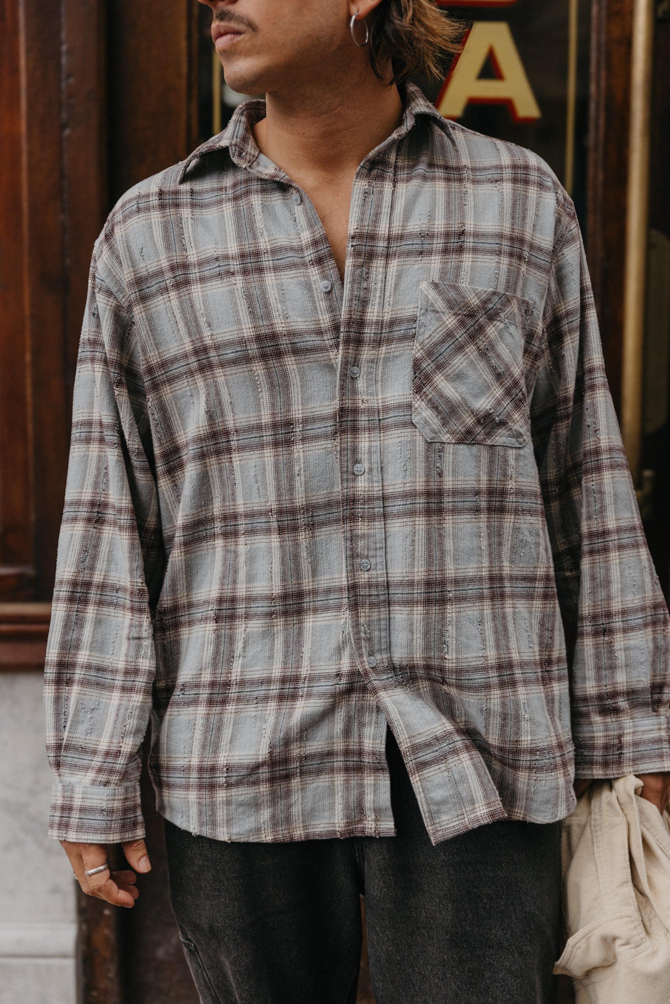 Evans Plaid Shirt - Distressed Blue Grey