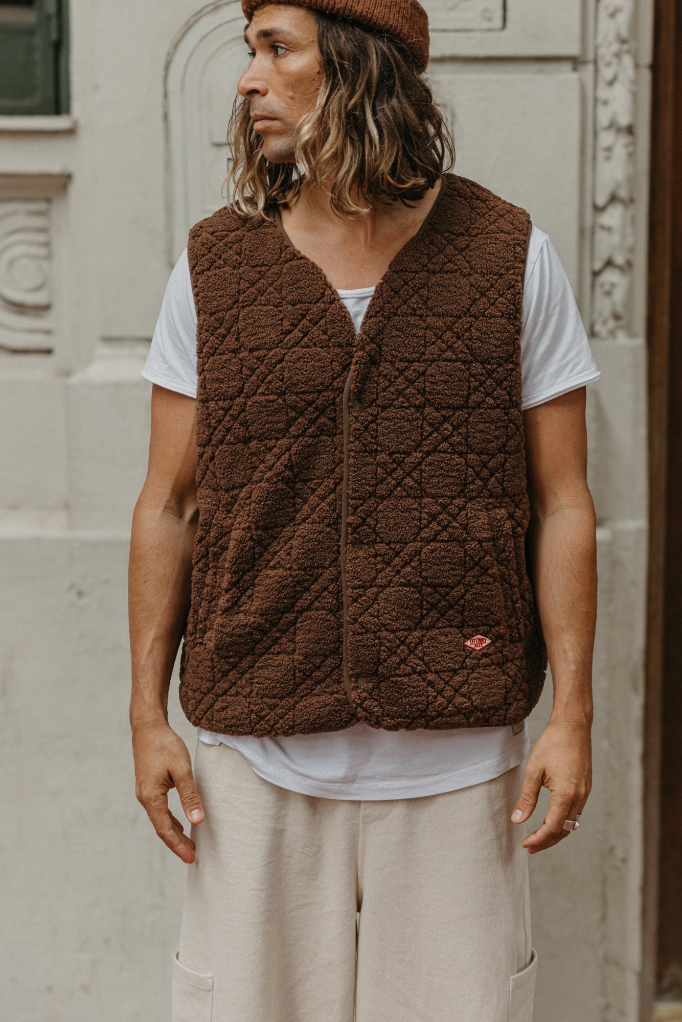 Nomad Sherpa Reversible Checked Vest - Brown