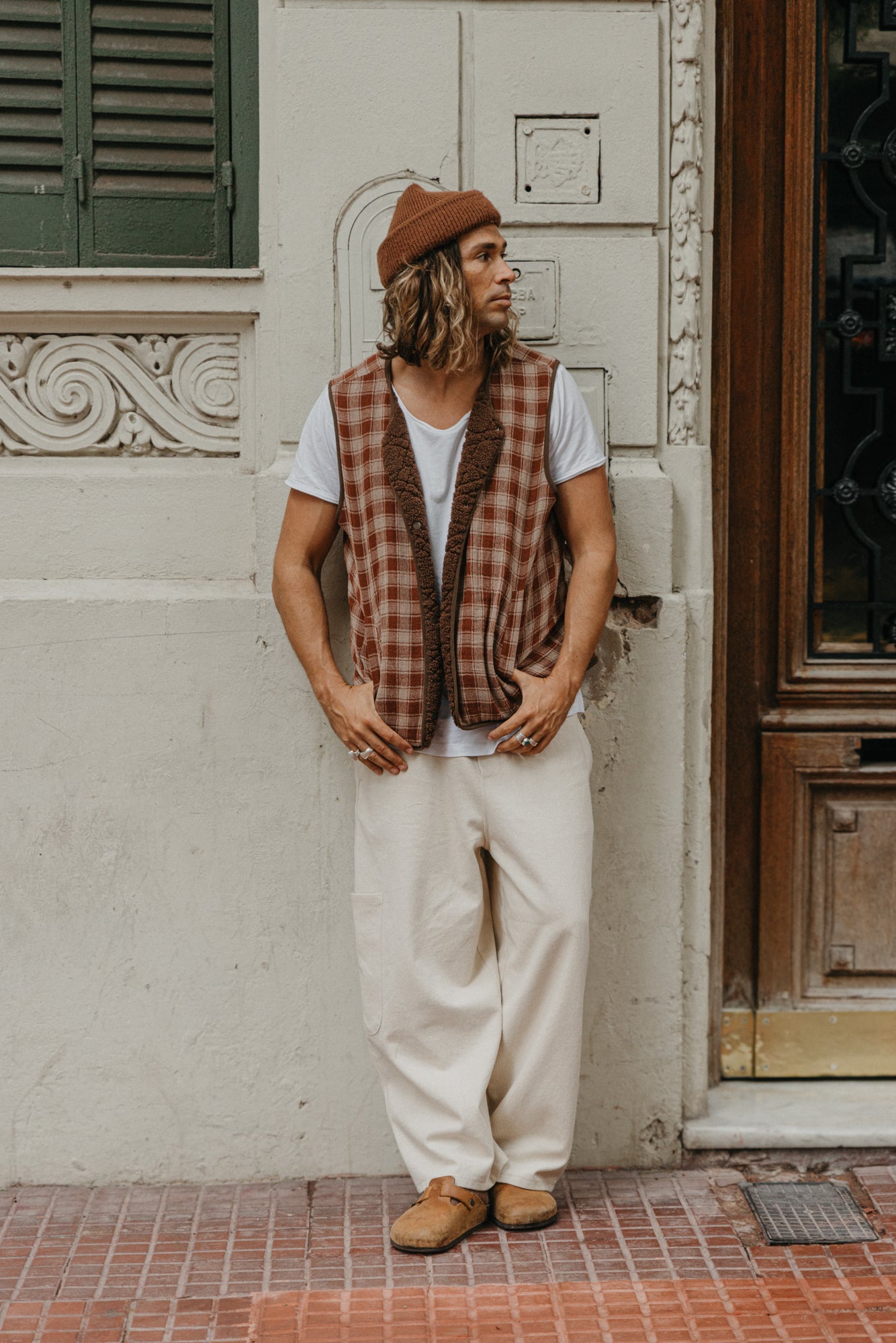 Nomad Sherpa Reversible Checked Vest - Brown