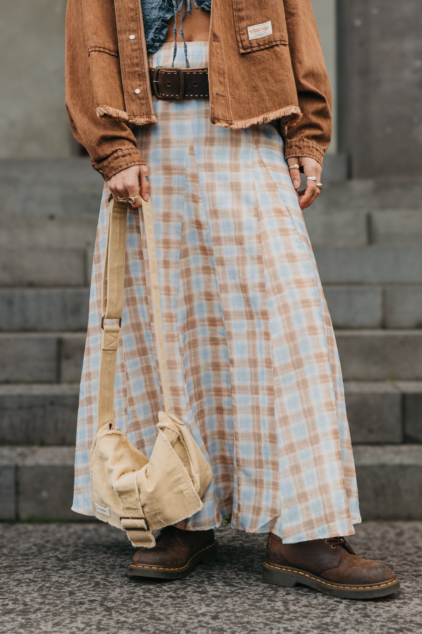 Juniper - Plaid Blue & Brown Maxi Skirt