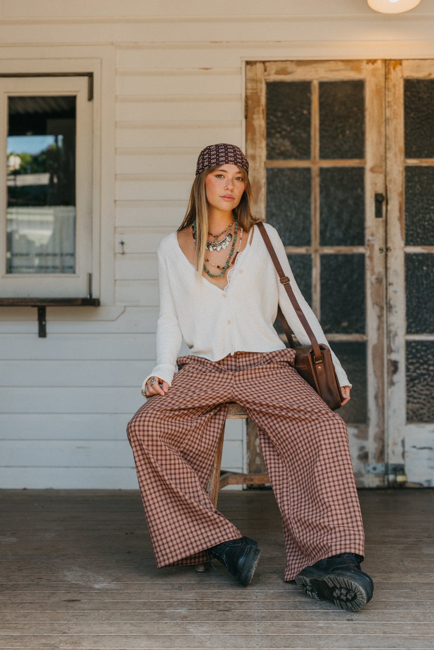 Marlow - Brown Plaid Pants