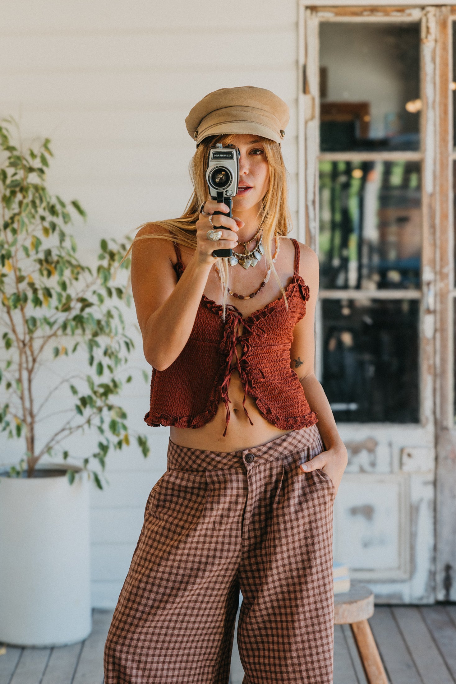 Alba - Burgundy Tie-Front Cami Top