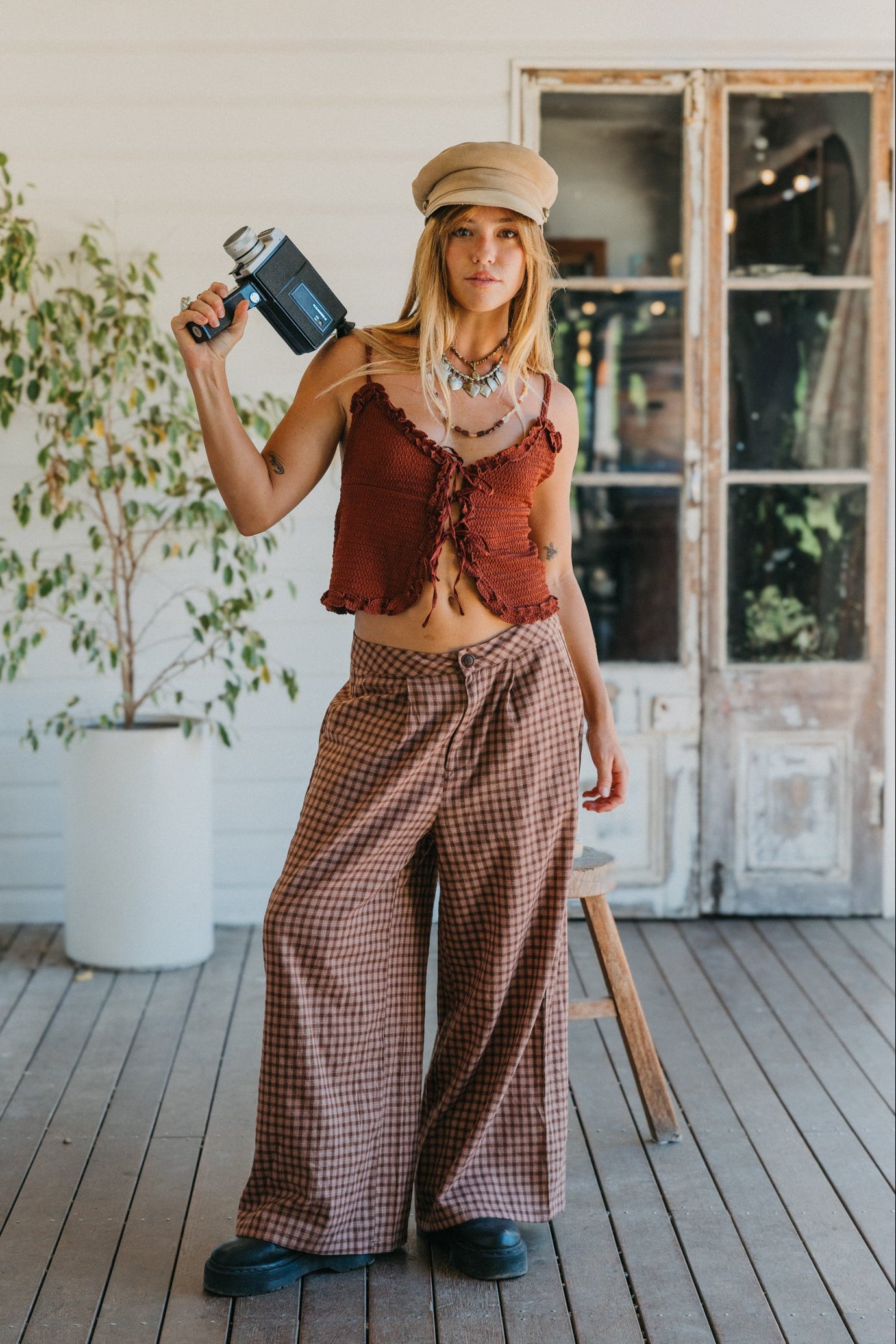 Marlow - Brown Plaid Pants