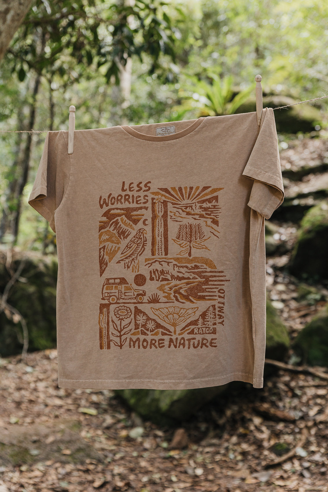 Less Worries More Nature Rayco T-Shirt - Rust