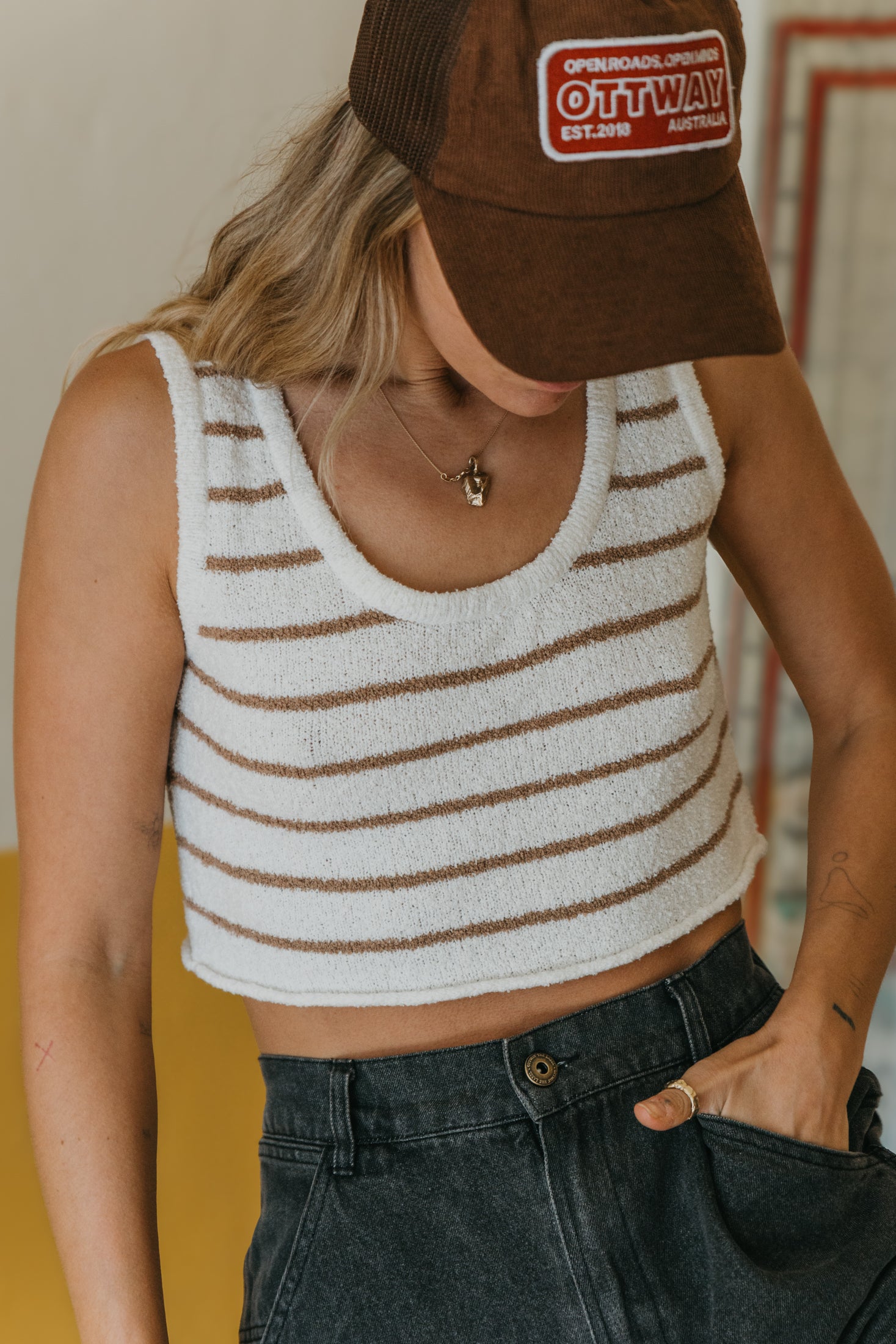Brisa - Striped Textured Rib Knit Tank