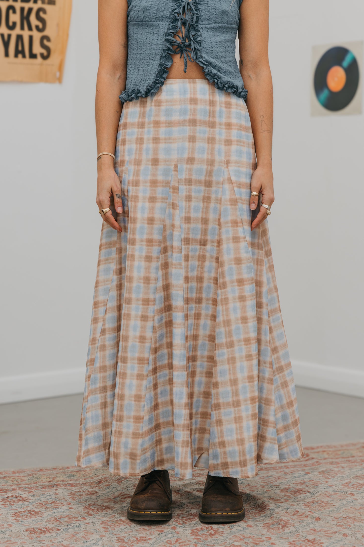 Juniper - Plaid Blue & Brown Maxi Skirt