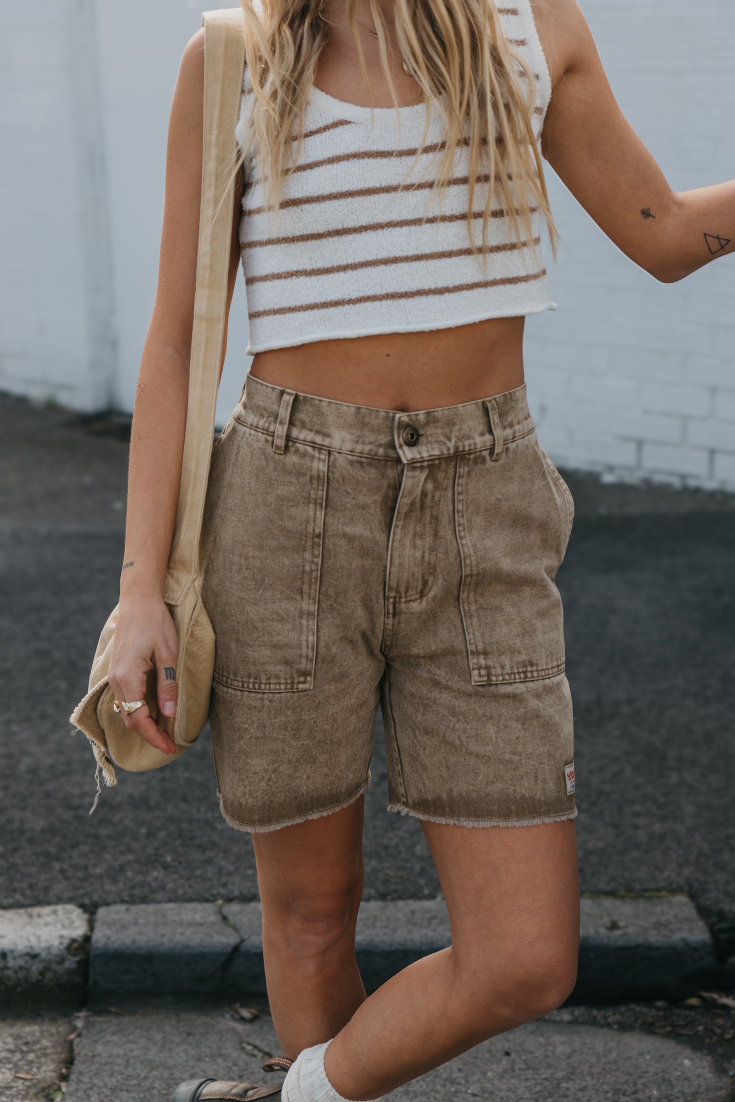 Overland Unisex Shorts - Washed Brown Denim