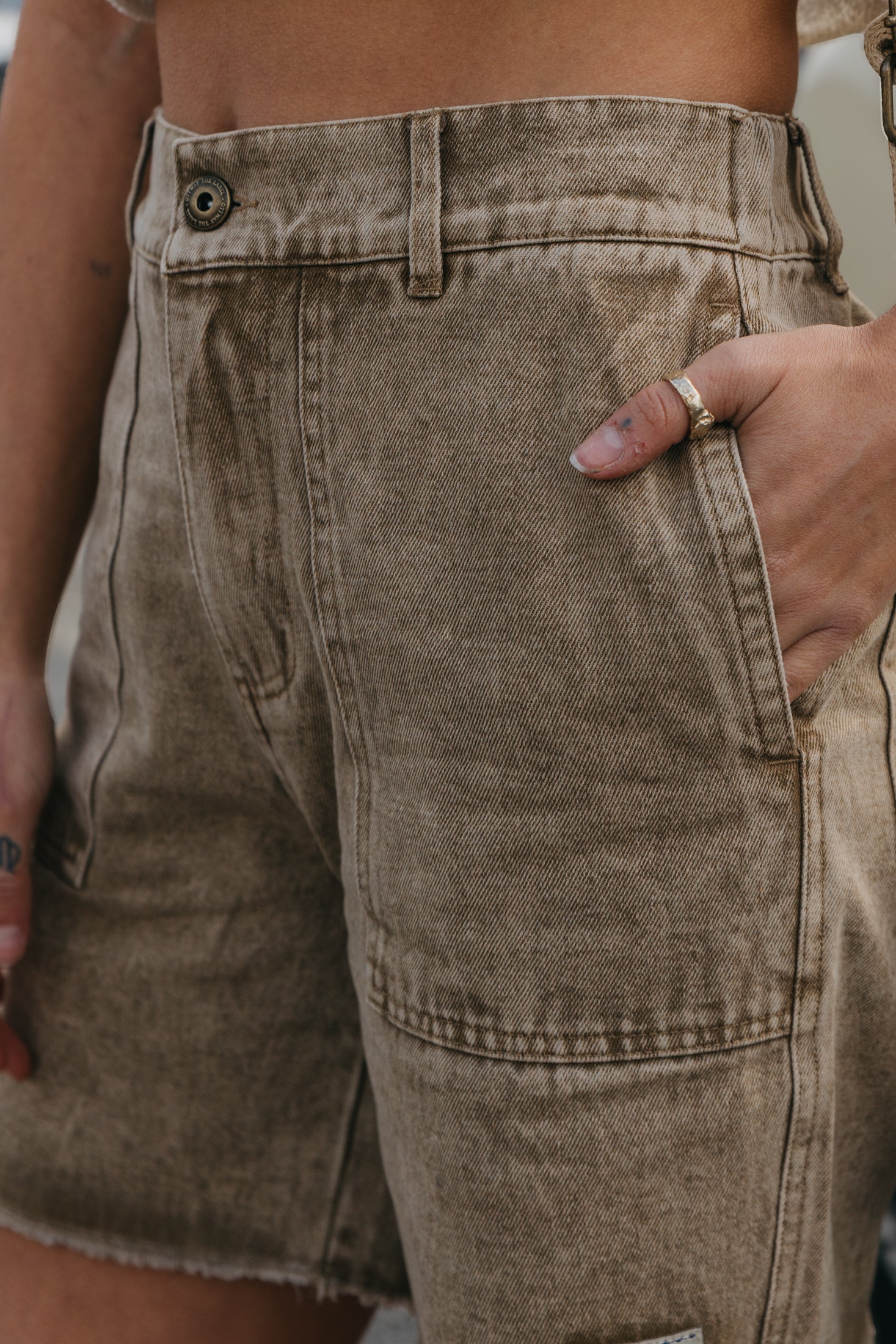Overland Unisex Shorts - Washed Brown Denim