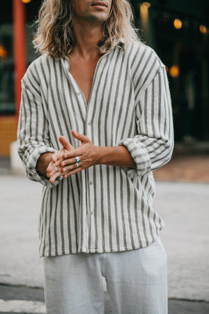 Blair - Stripe Textured Long Sleeve Shirt - Grey