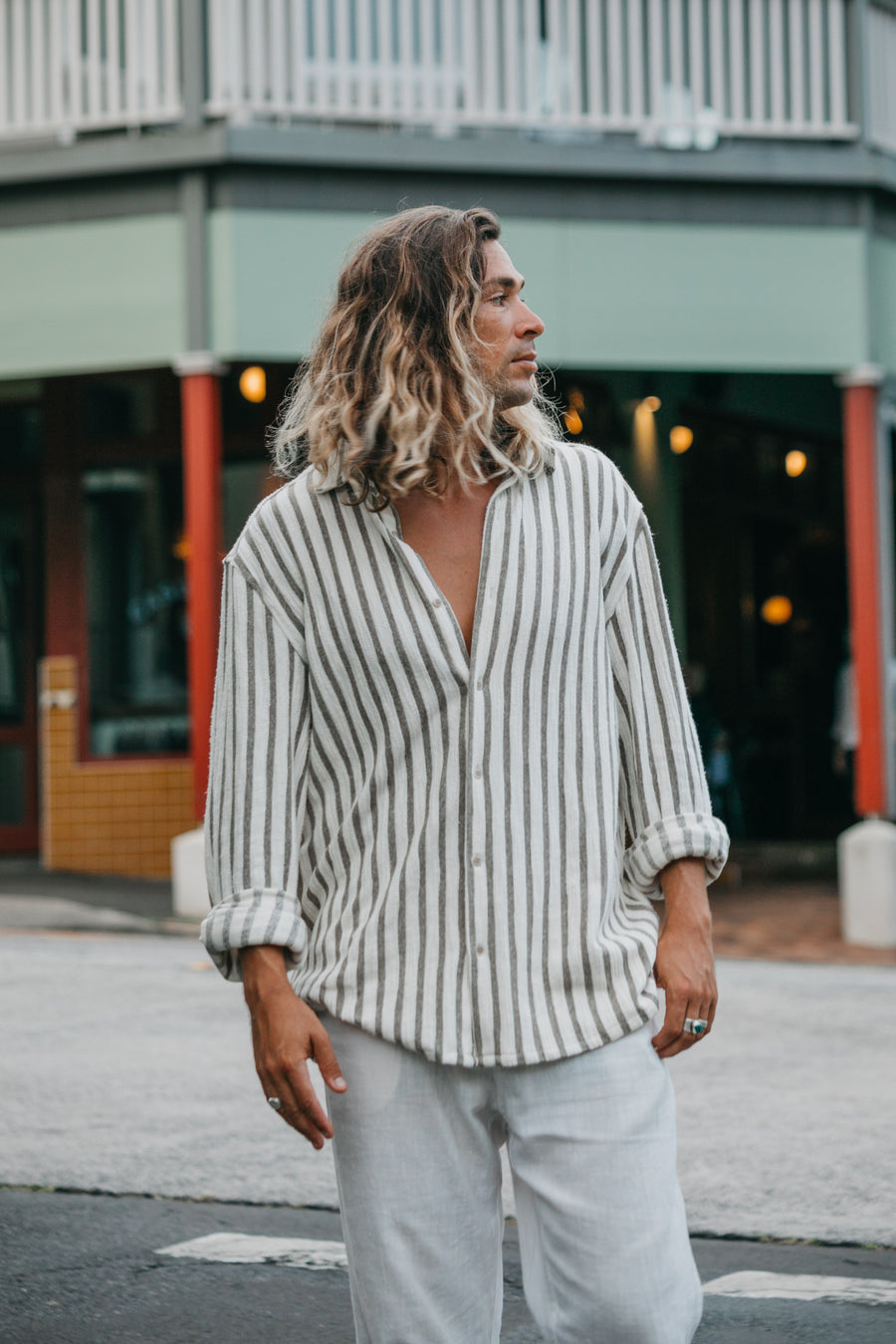 Blair - Stripe Textured Long Sleeve Shirt - Grey