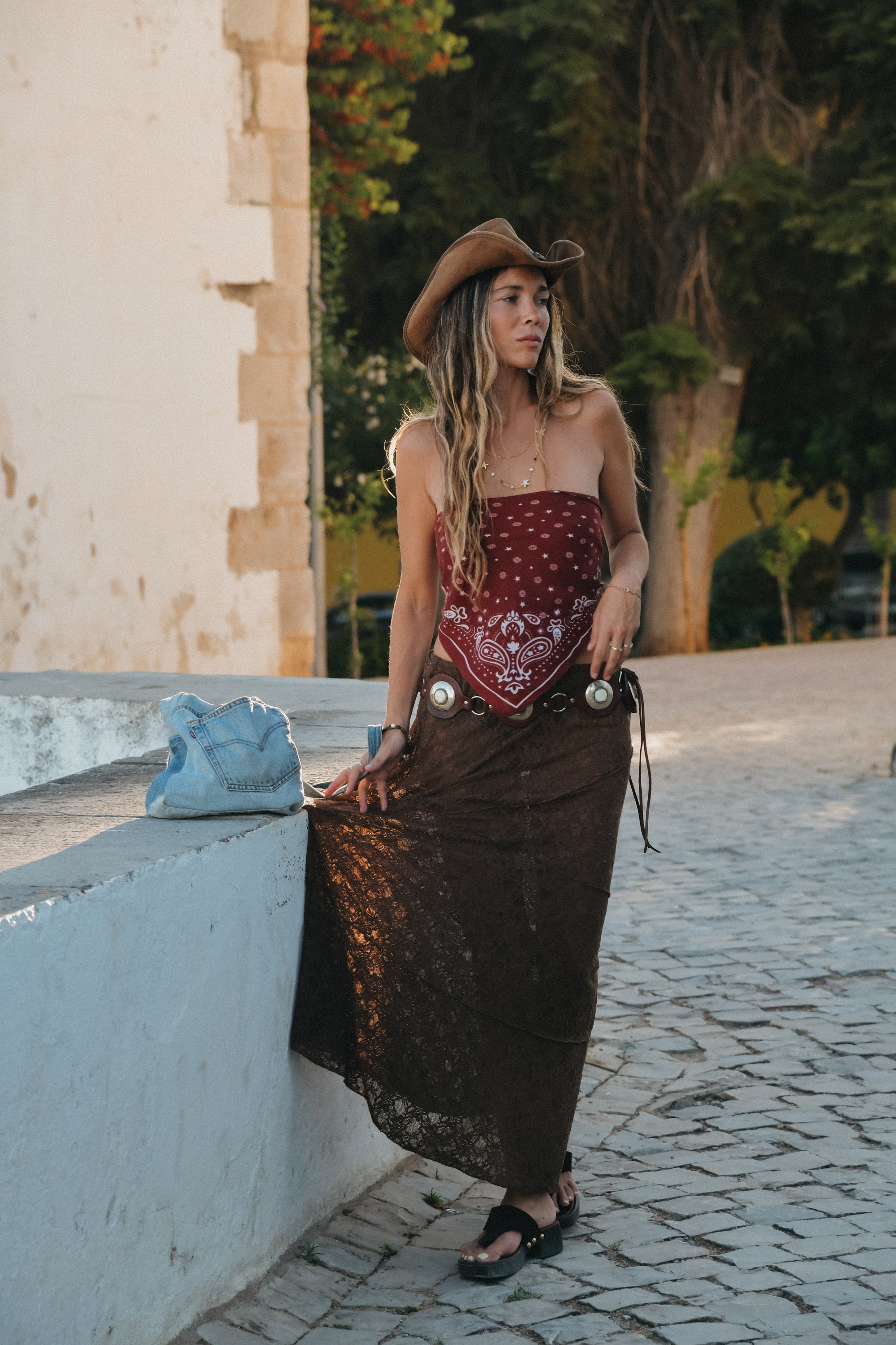 Moonlace - Brown Lace Midi Skirt