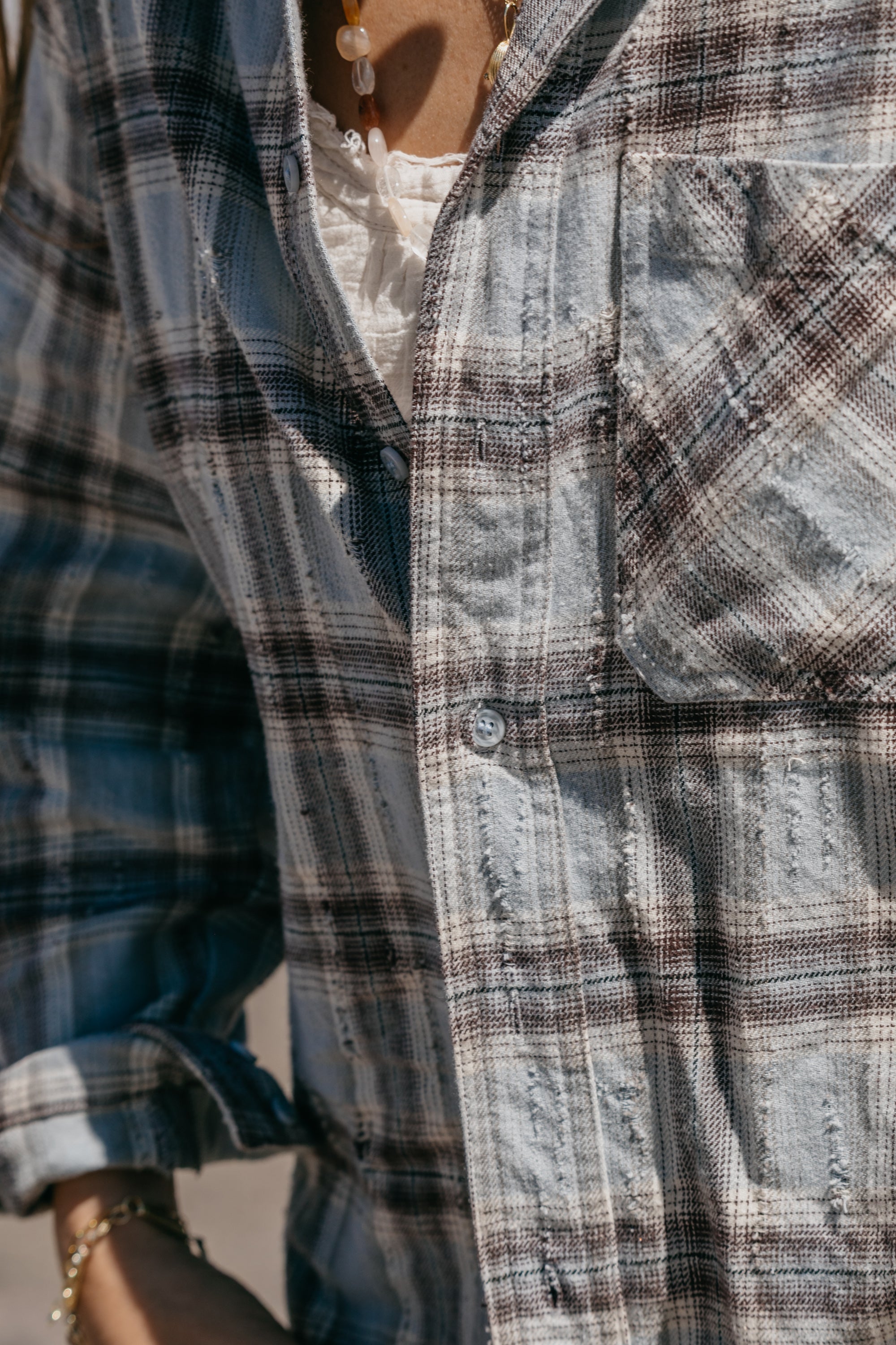 Evans Plaid Unisex Shirt - Distressed Blue Grey