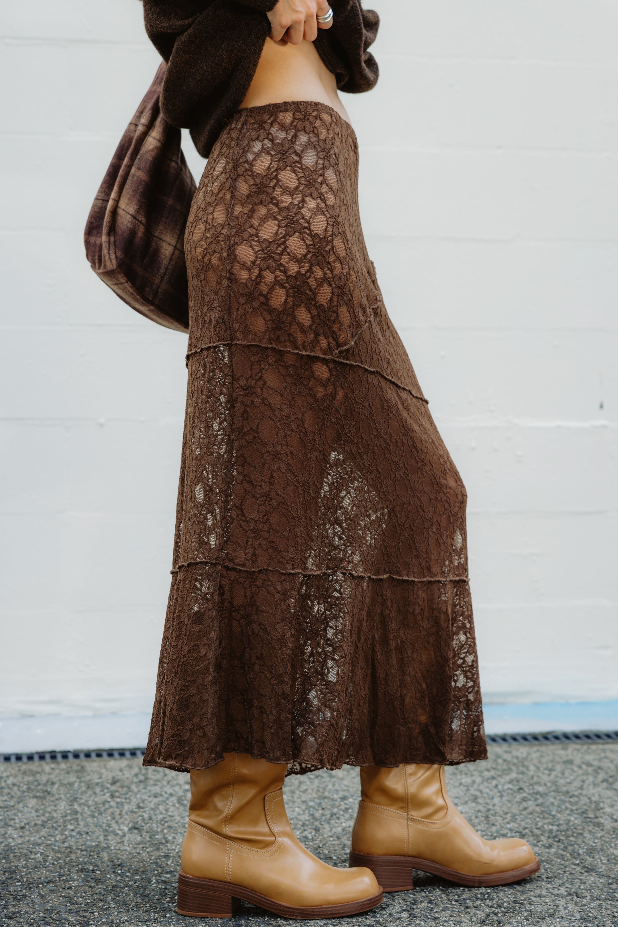 Moonlace - Brown Lace Midi Skirt