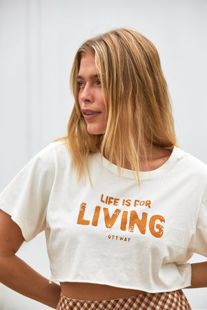 Life is for Living cropped T-Shirt - White