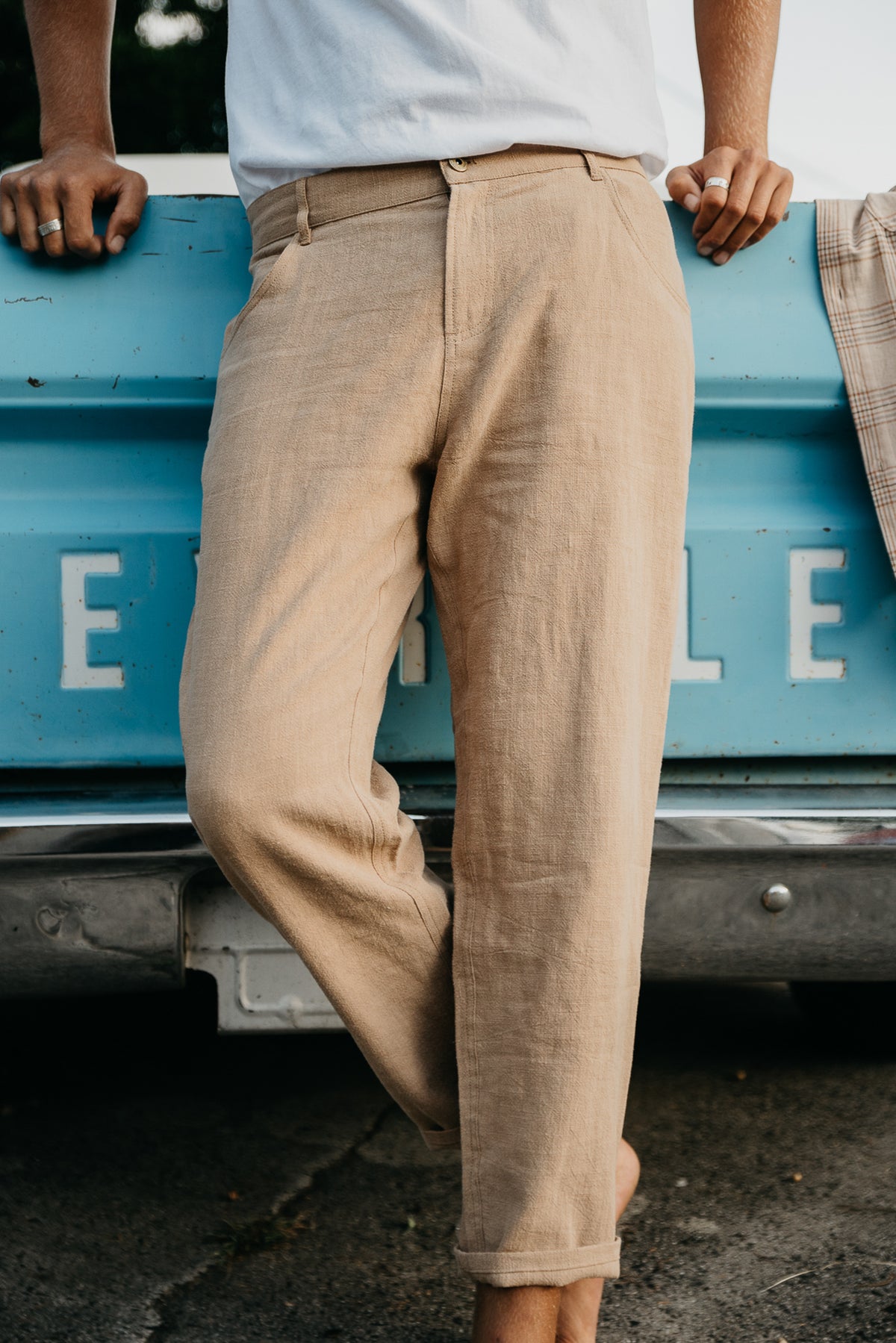 DEFECT GRACE LINEN PANTS IN SADDLE BROWN main image 0