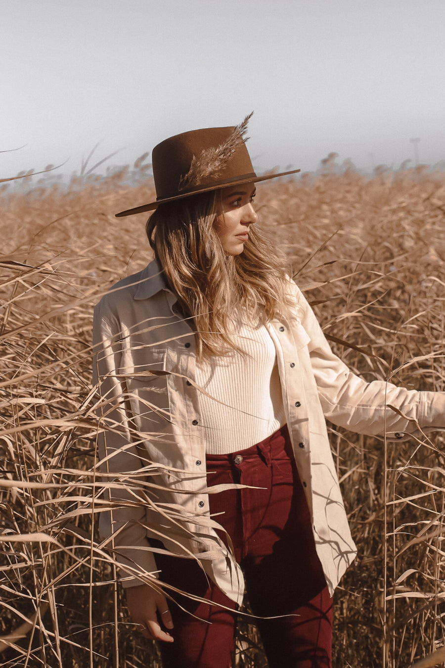 Cream Corduroy - Women Long Sleeve Shirt