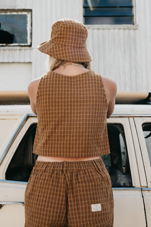 Kora - Brown Checked Crop Top