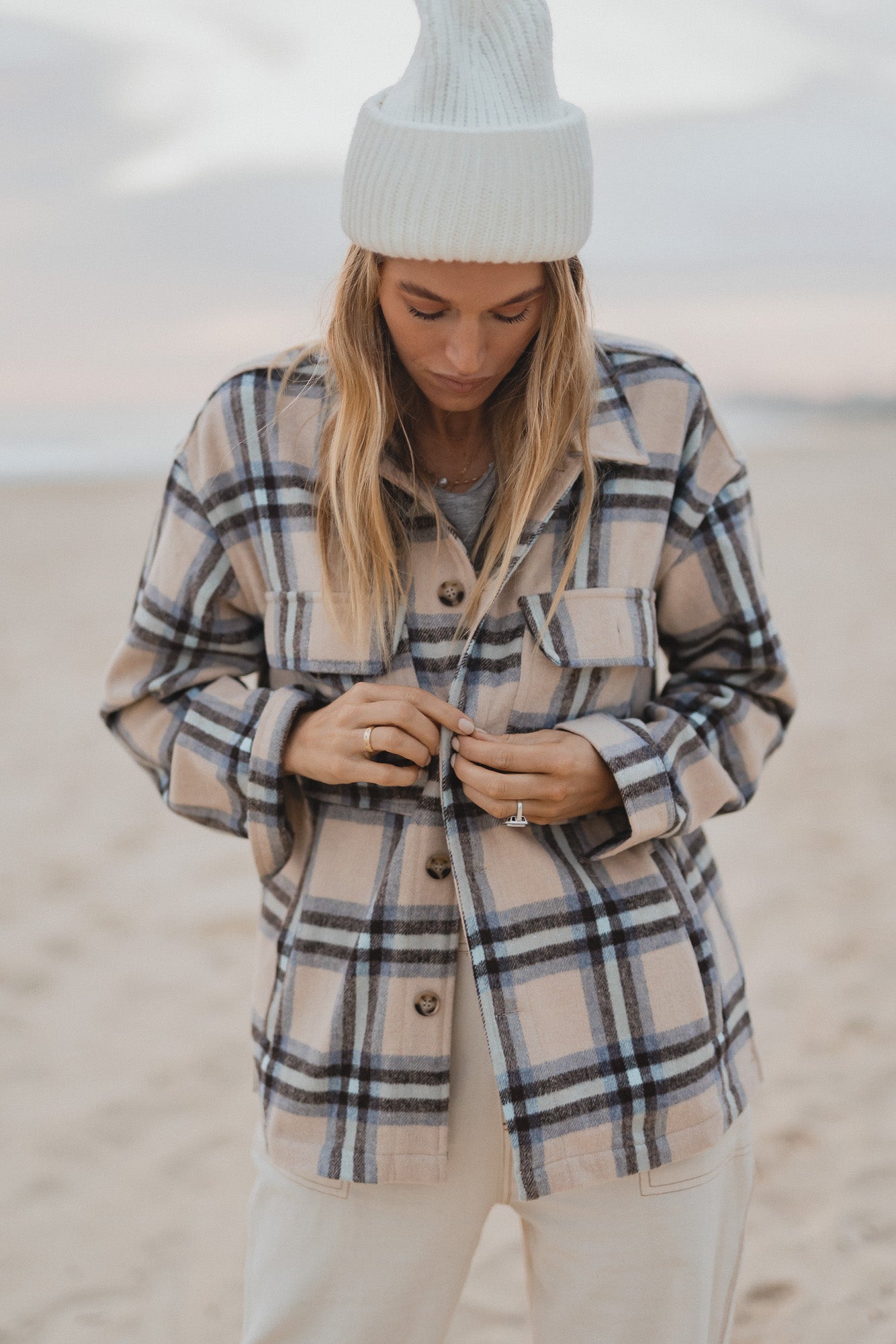 Lenny - Women Cream Flannel Shirt/Jacket