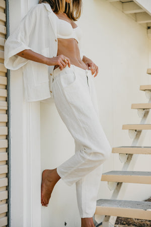 Miller - Unisex Textured Linen Pants - White